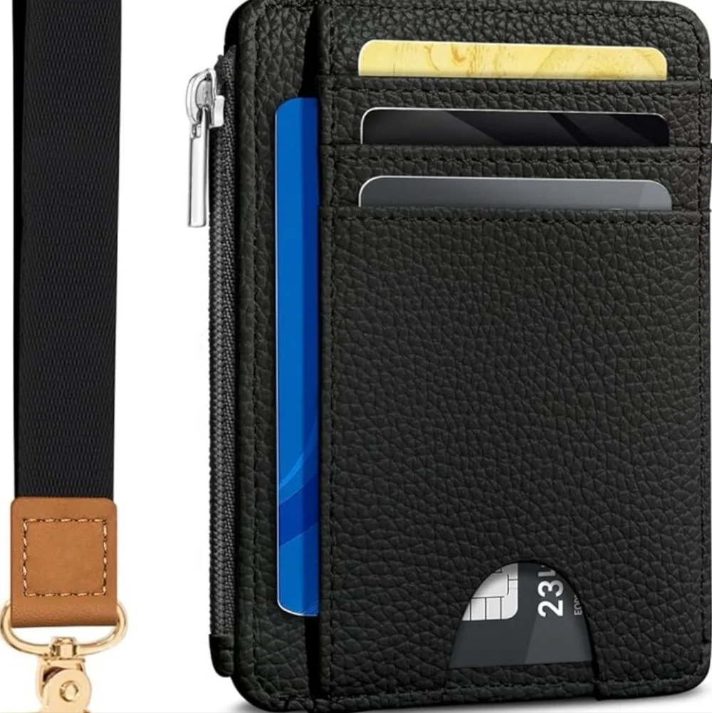 Black Card Organizer with ID Window And Lanyard Strap
